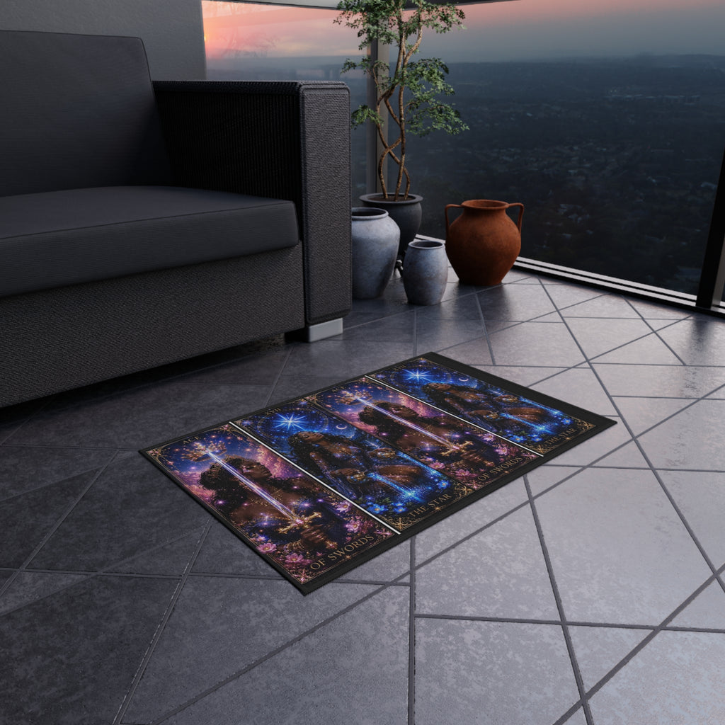 Gwenisha Tarot Star Outdoor Rug — Celestial Night Goddess Patio Mat