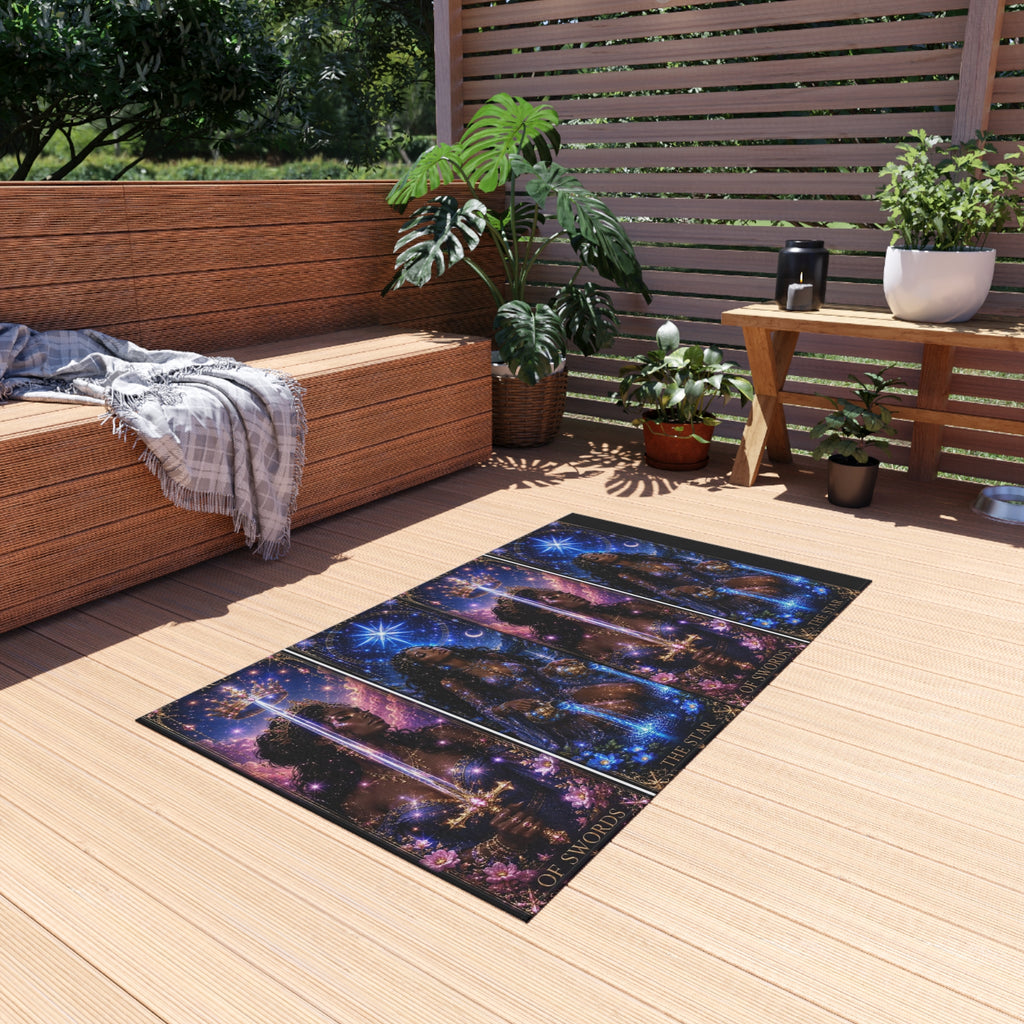 Gwenisha Tarot Star Outdoor Rug — Celestial Night Goddess Patio Mat