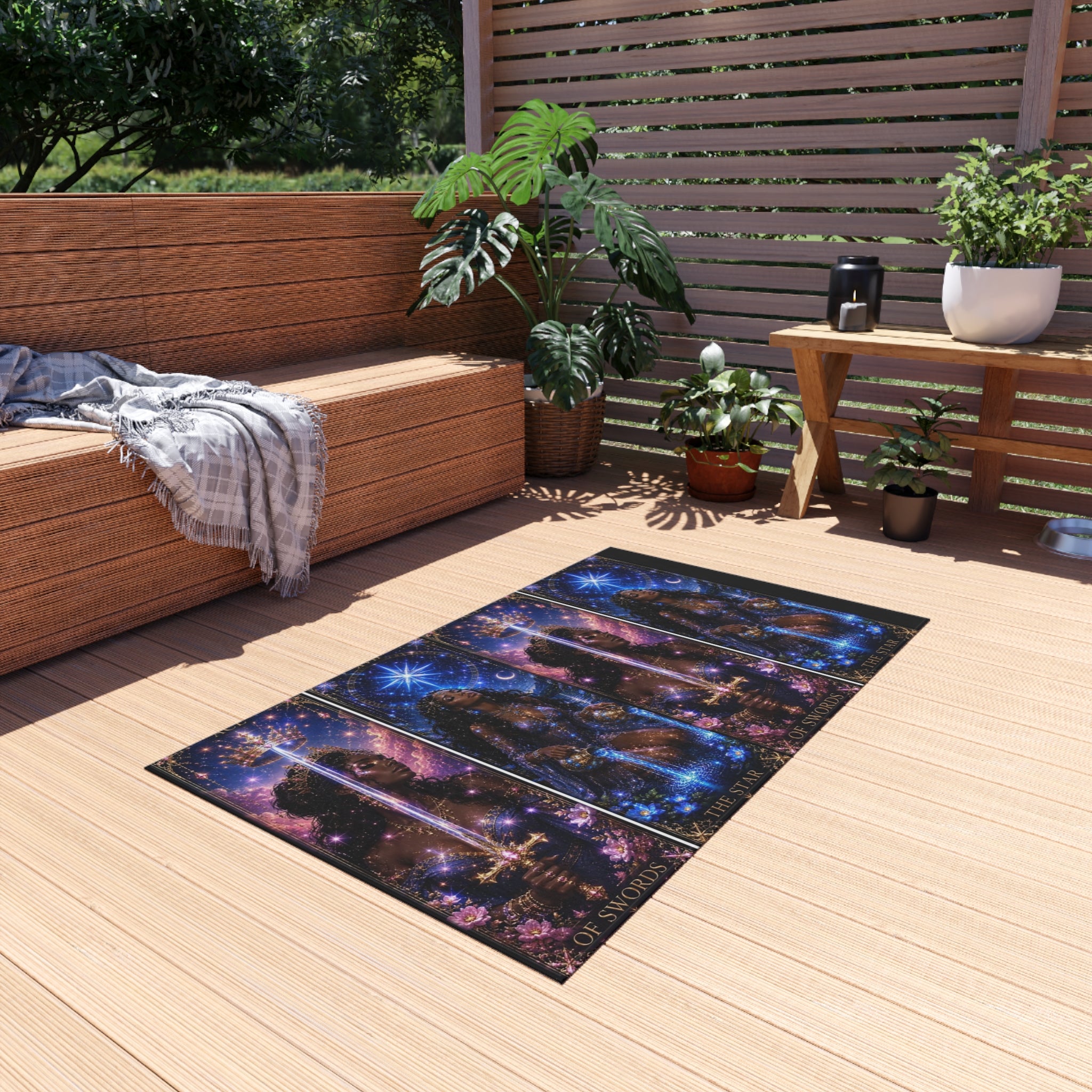 Gwenisha Tarot Star Outdoor Rug — Celestial Night Goddess Patio Mat