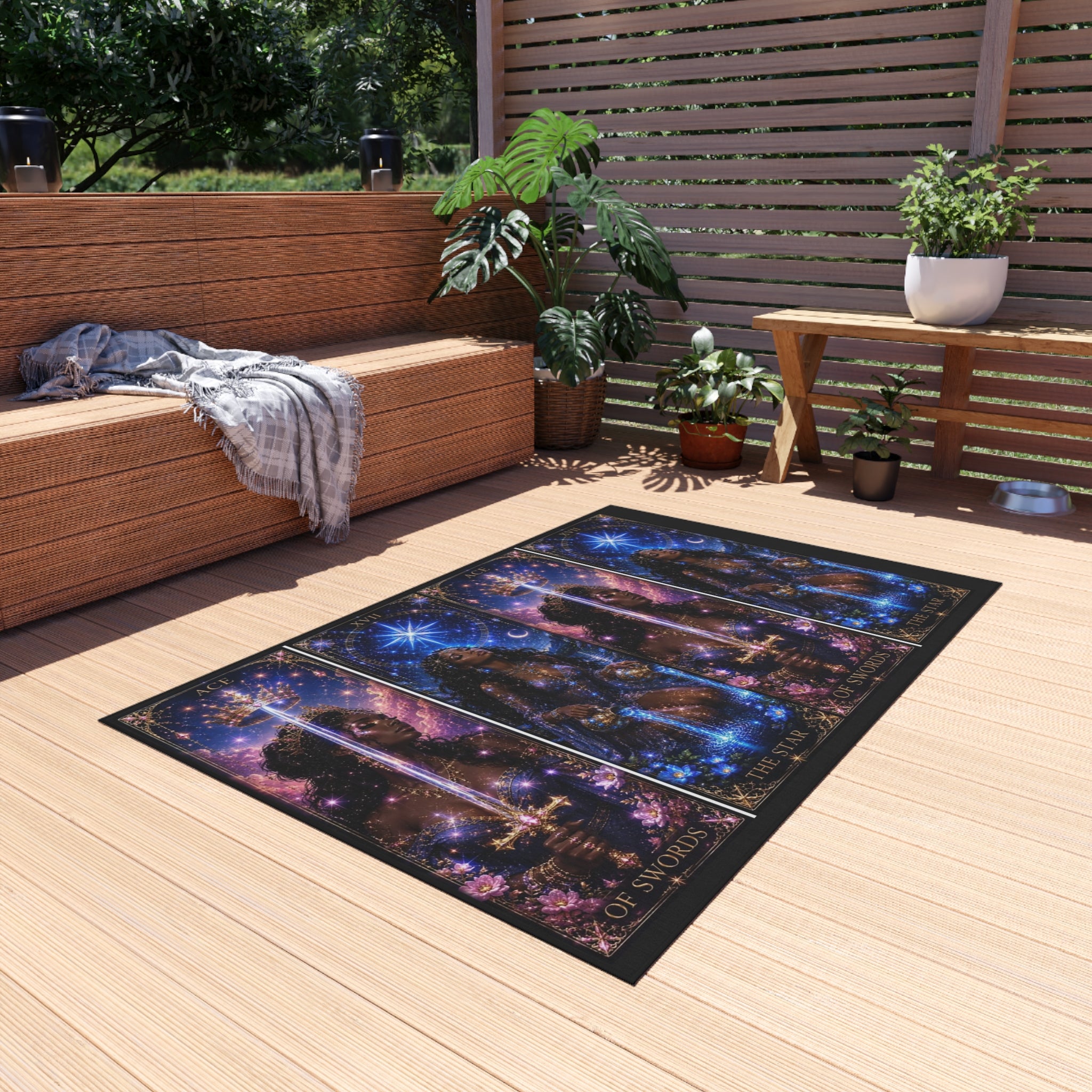 Gwenisha Tarot Star Outdoor Rug — Celestial Night Goddess Patio Mat