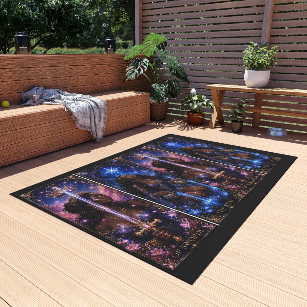 Gwenisha Tarot Star Outdoor Rug — Celestial Night Goddess Patio Mat