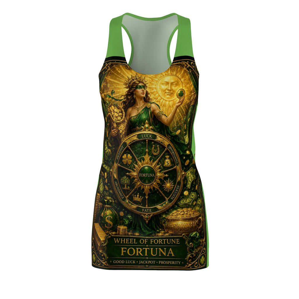Wheel of Fortune Fortuna Racerback Dress — Mystic Tarot Green Bodycon