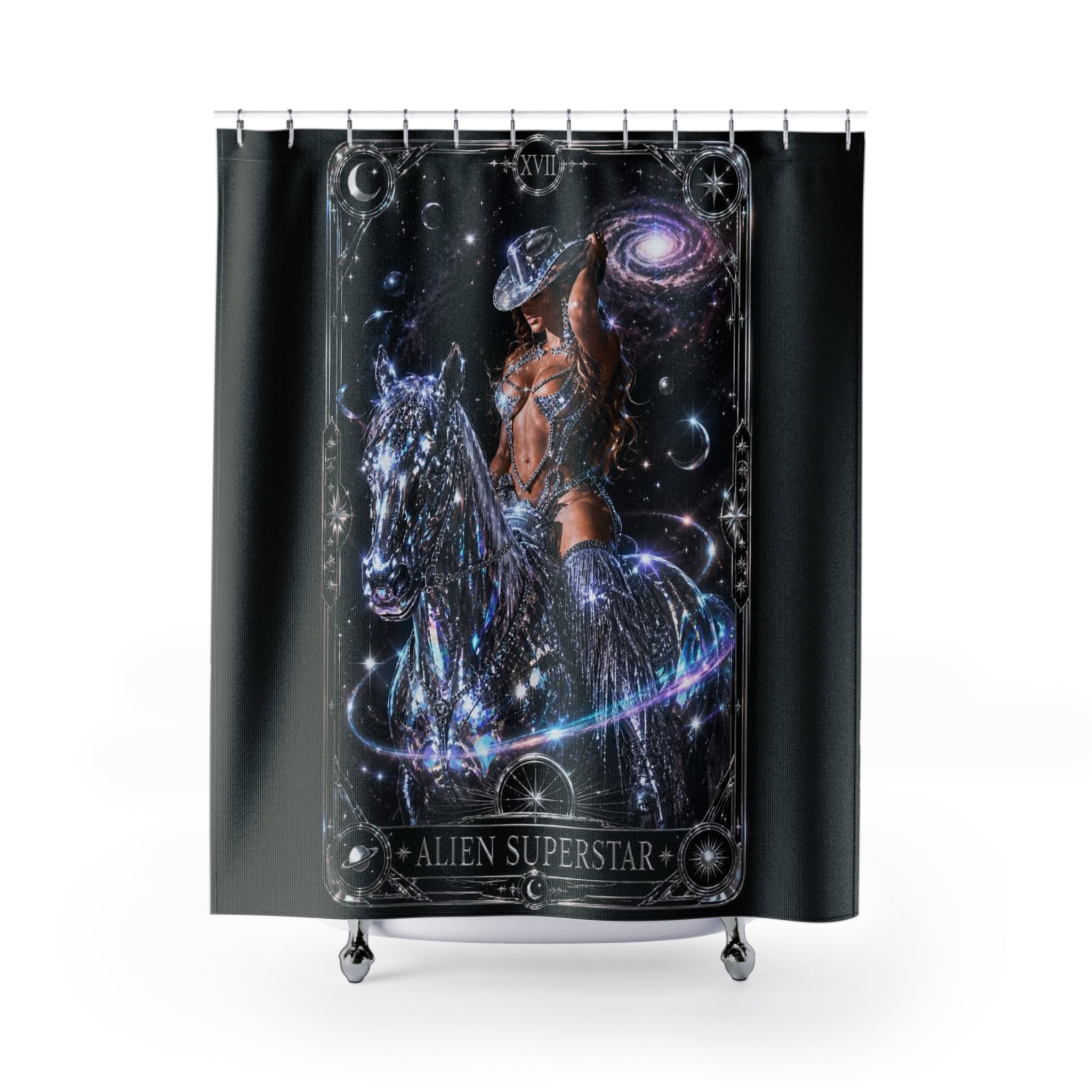 Beyonce Alien Superstar Shower Curtain — Cosmic Cowgirl & Galactic Wolf Bathroom Decor