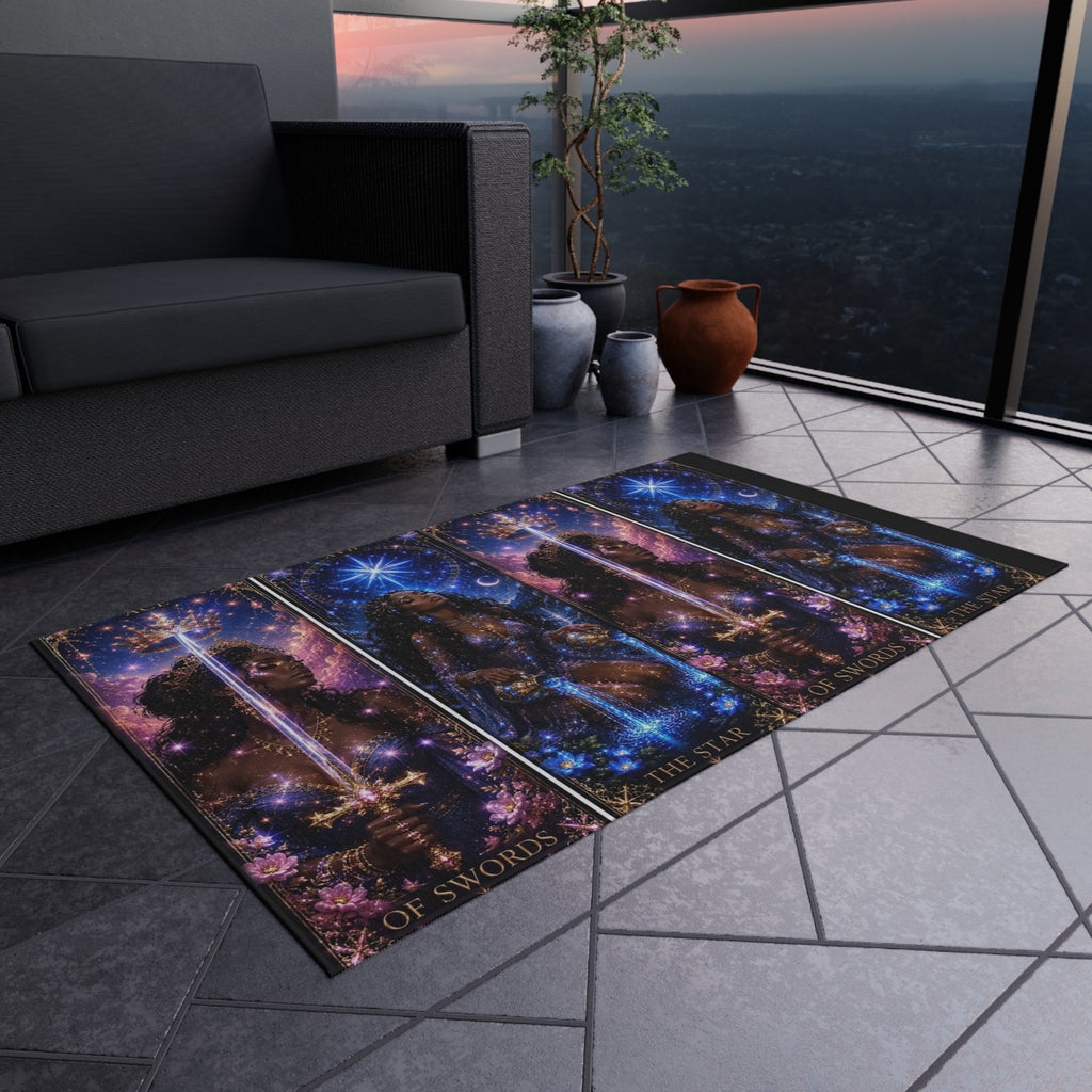 Gwenisha Tarot Star Outdoor Rug — Celestial Night Goddess Patio Mat